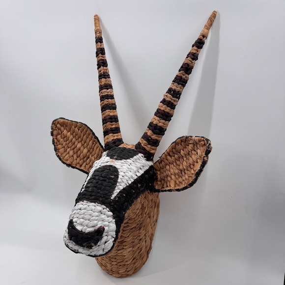Large Handwoven Rattan Gazelle Wall Mount Safari Animal Natural Wicker Decor